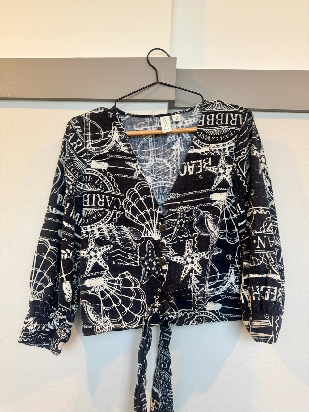 Joie Black & White Nautical Print Tie Front Blouse – XS